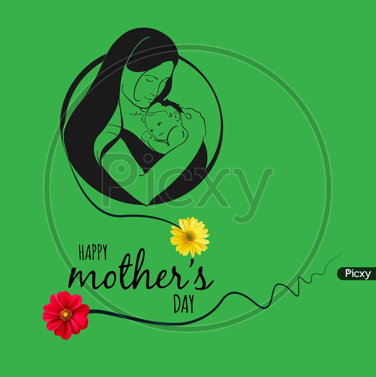Mothers Day. Silhouette of a girl with a baby in her arms. Young and beautiful woman.