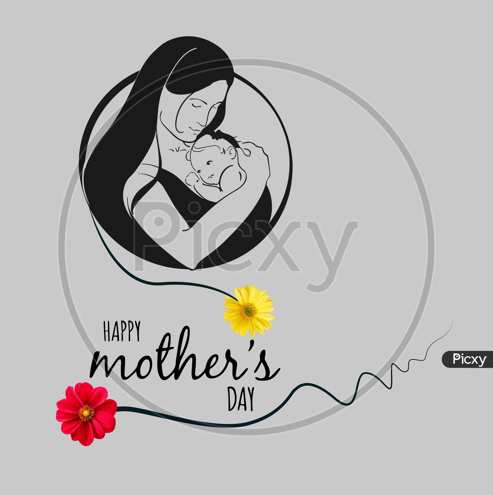 Mothers Day. Silhouette of a girl with a baby in her arms. Young and beautiful woman. Happy motherhood.