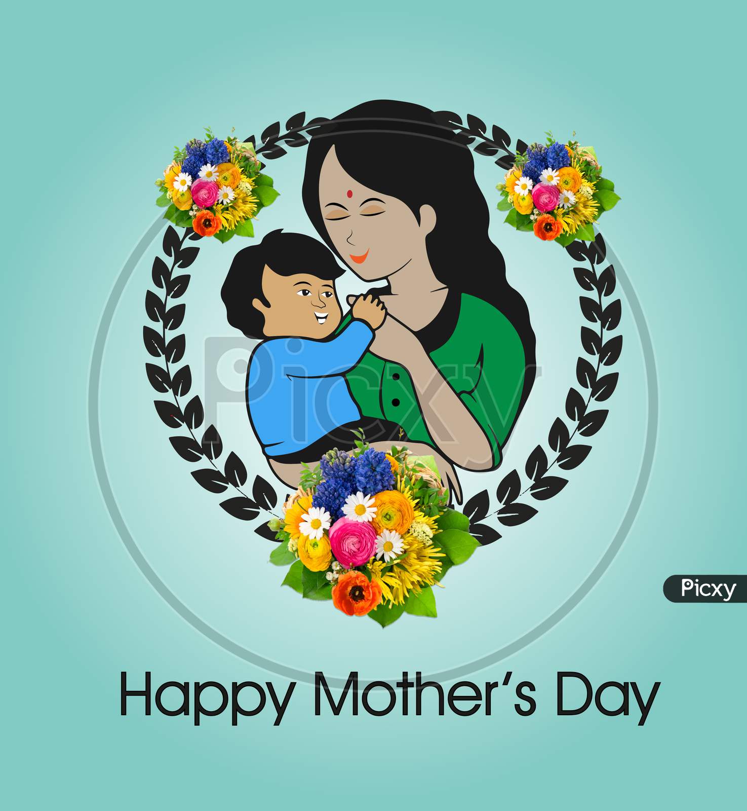 Happy Mother`s Day. Greeting card with woman silhouette and baby silhouette