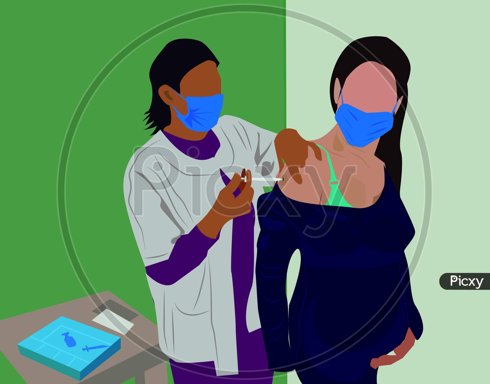 Female doctor giving an injection to a pregnant woman vaccination poster Vector illustration Medicine health concept
