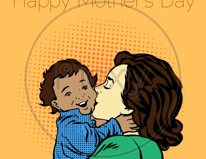 Mothers day. Mother and baby in pop art retro