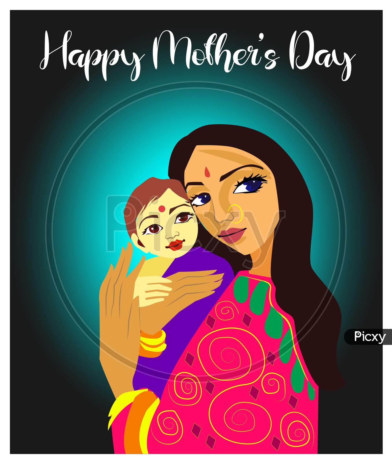 Mother Holding Baby Son In Arms. Happy Mother`s Day Greeting Card.