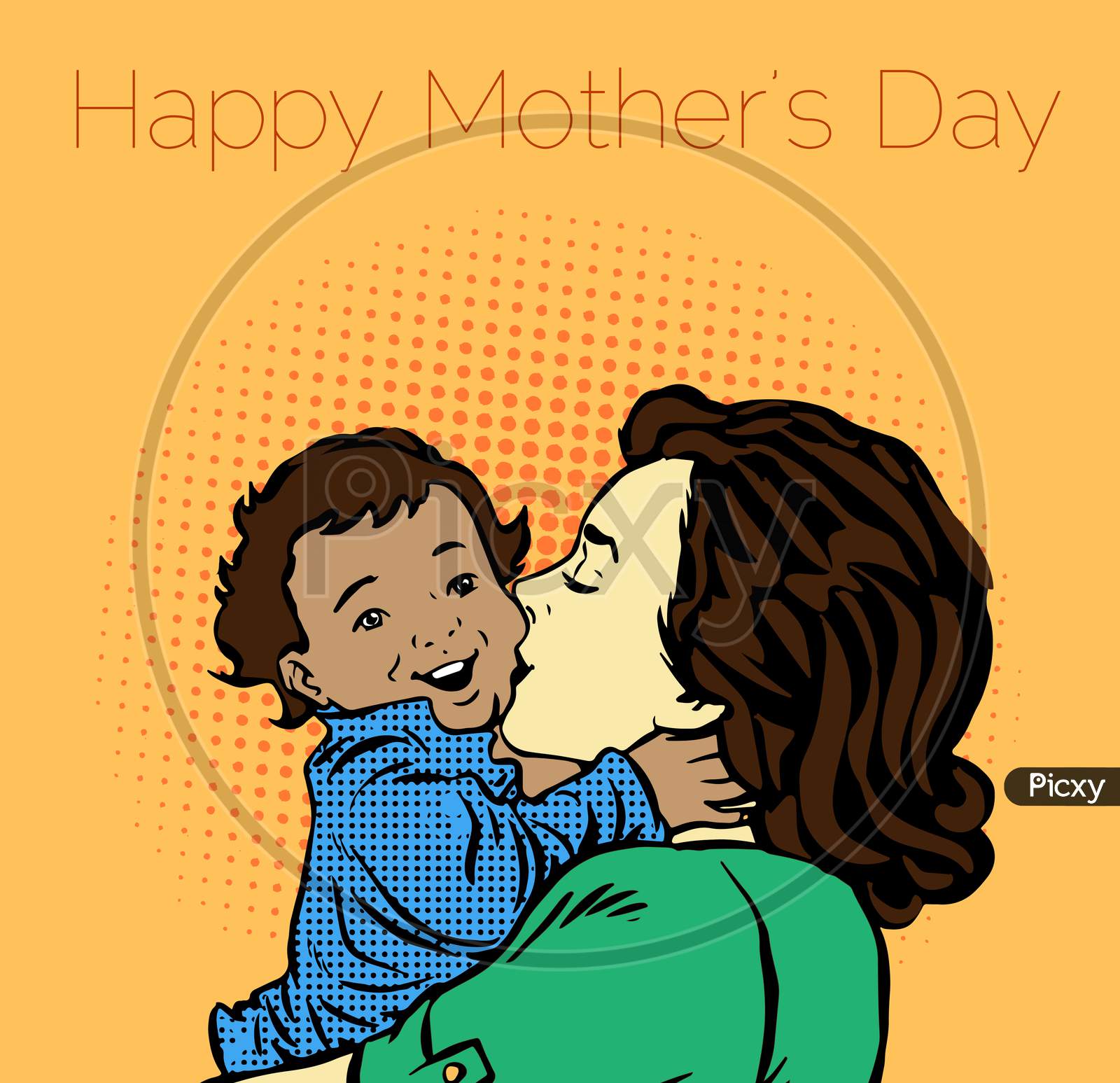 Mothers day. Mother and baby in pop art retro
