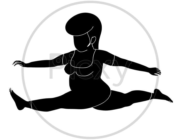 Fat Girl Stretching Legs Pose Silhouette Illustrated On White Background