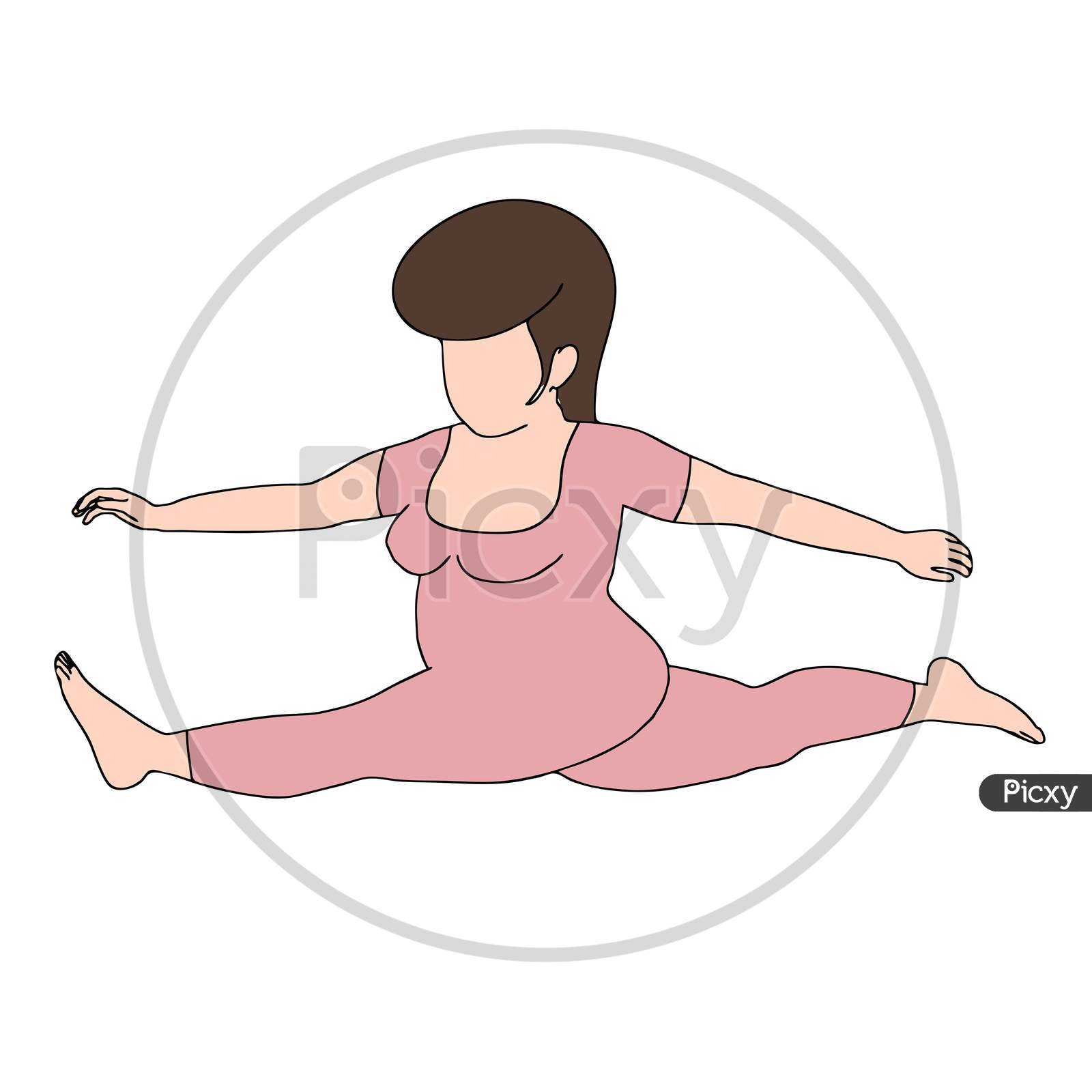 Fat Girl Stretching Legs Character Pose Illustrated On White Background