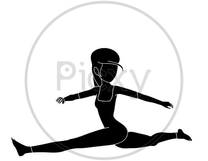 Skinny Girl Stretching Legs Pose Silhouette Illustrated On White Background