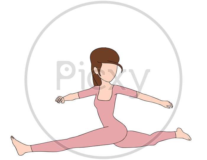 Skinny Girl Stretching Legs Character Pose Illustrated On White Background