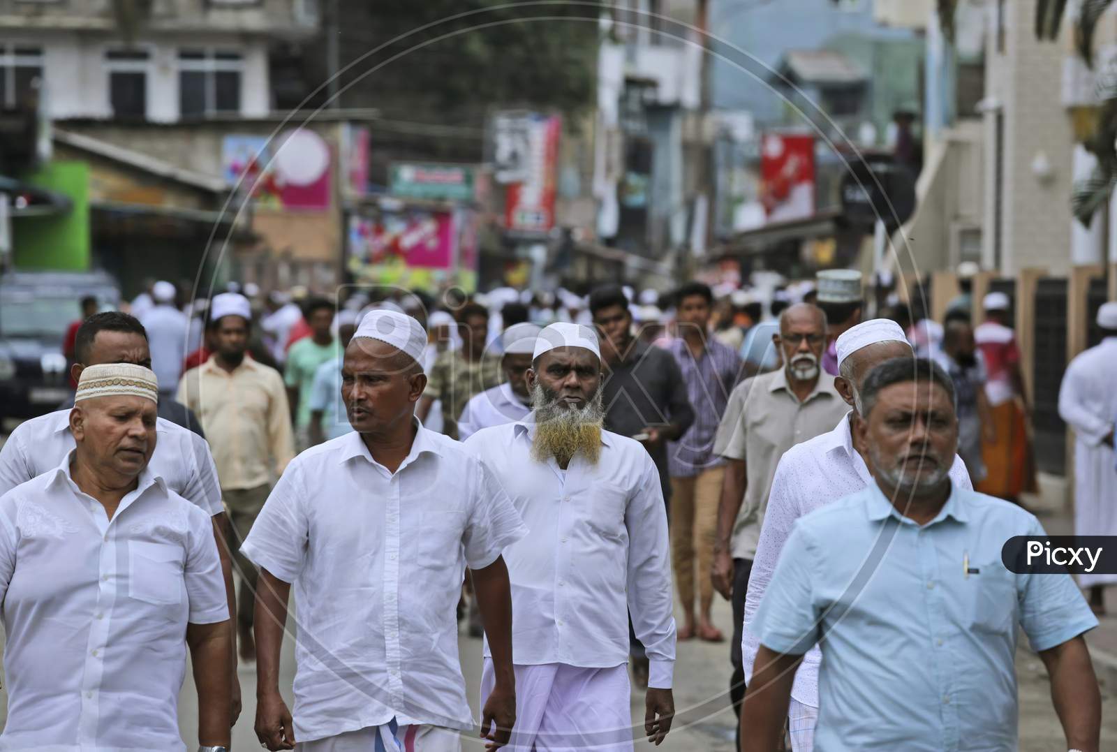 Muslim people crowd in the street of Bangladesh.