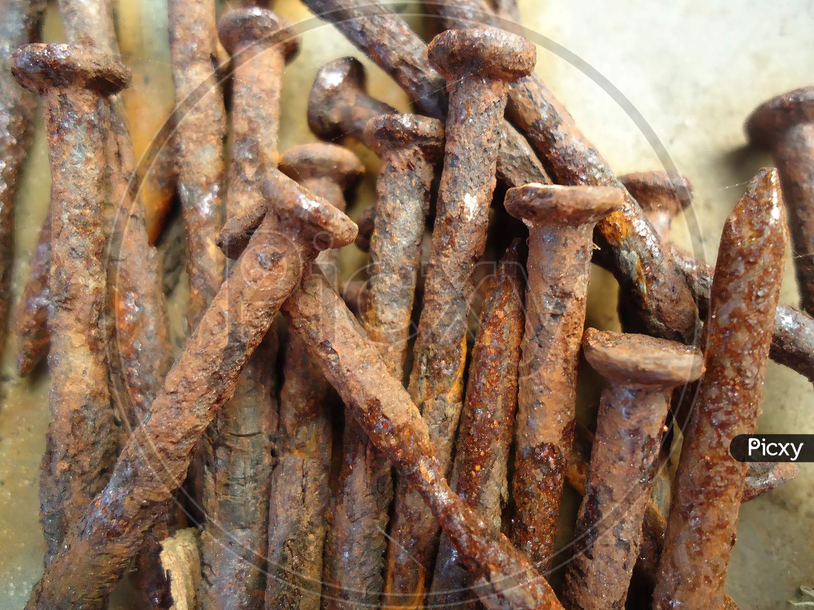 Many rusted nail, Group of Iron rust, Metal surface becomes brown from deterioration
