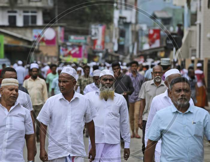 Muslim people crowd in the street of Bangladesh.