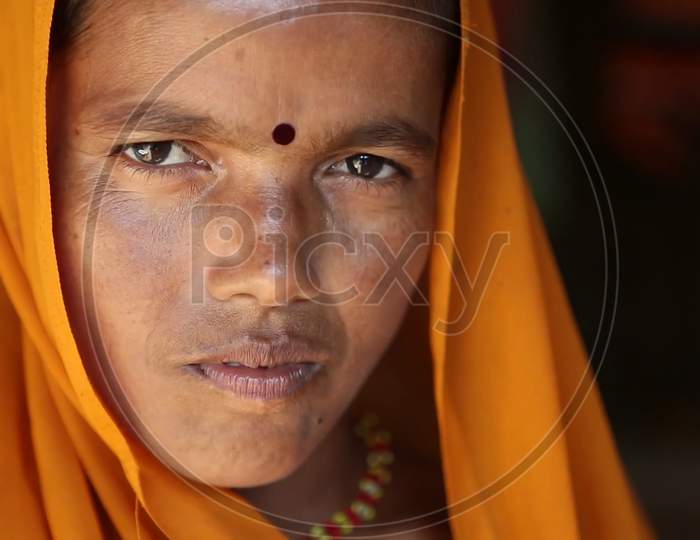 unidentified Indian woman wearing traditional sari dress