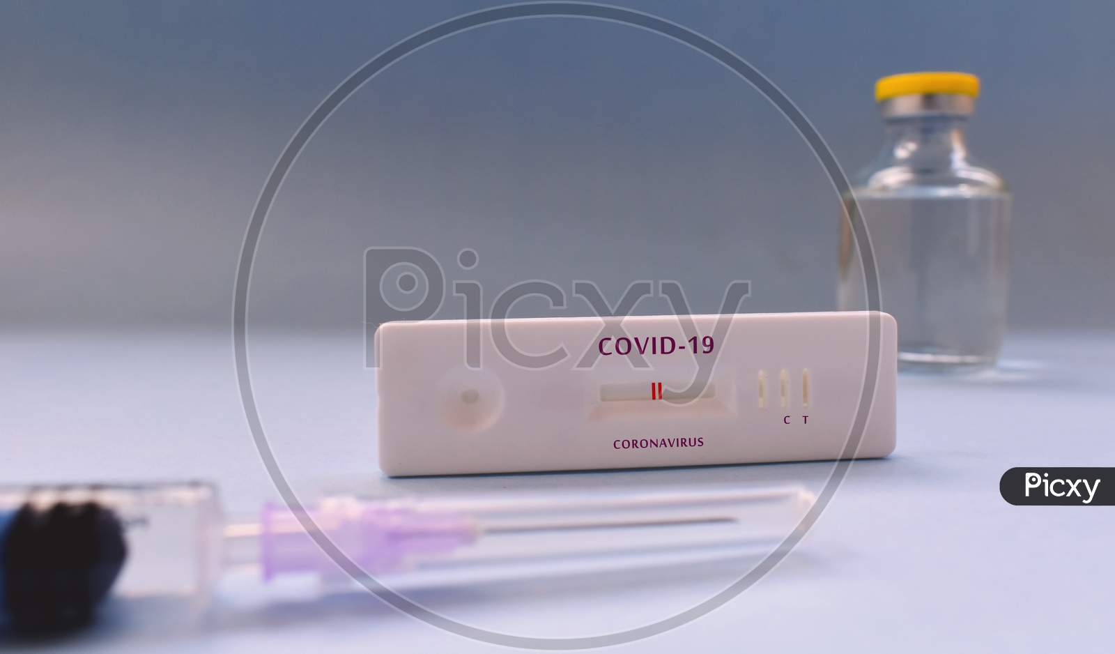 Covid 19 test kit with vial and syringe