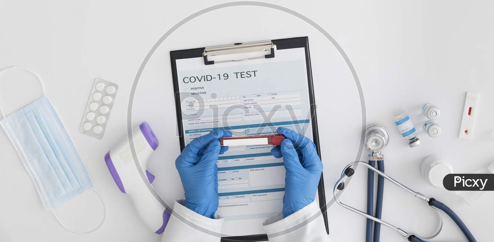 Top view doctor checking covid test