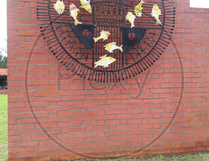 Musium brick wall with art