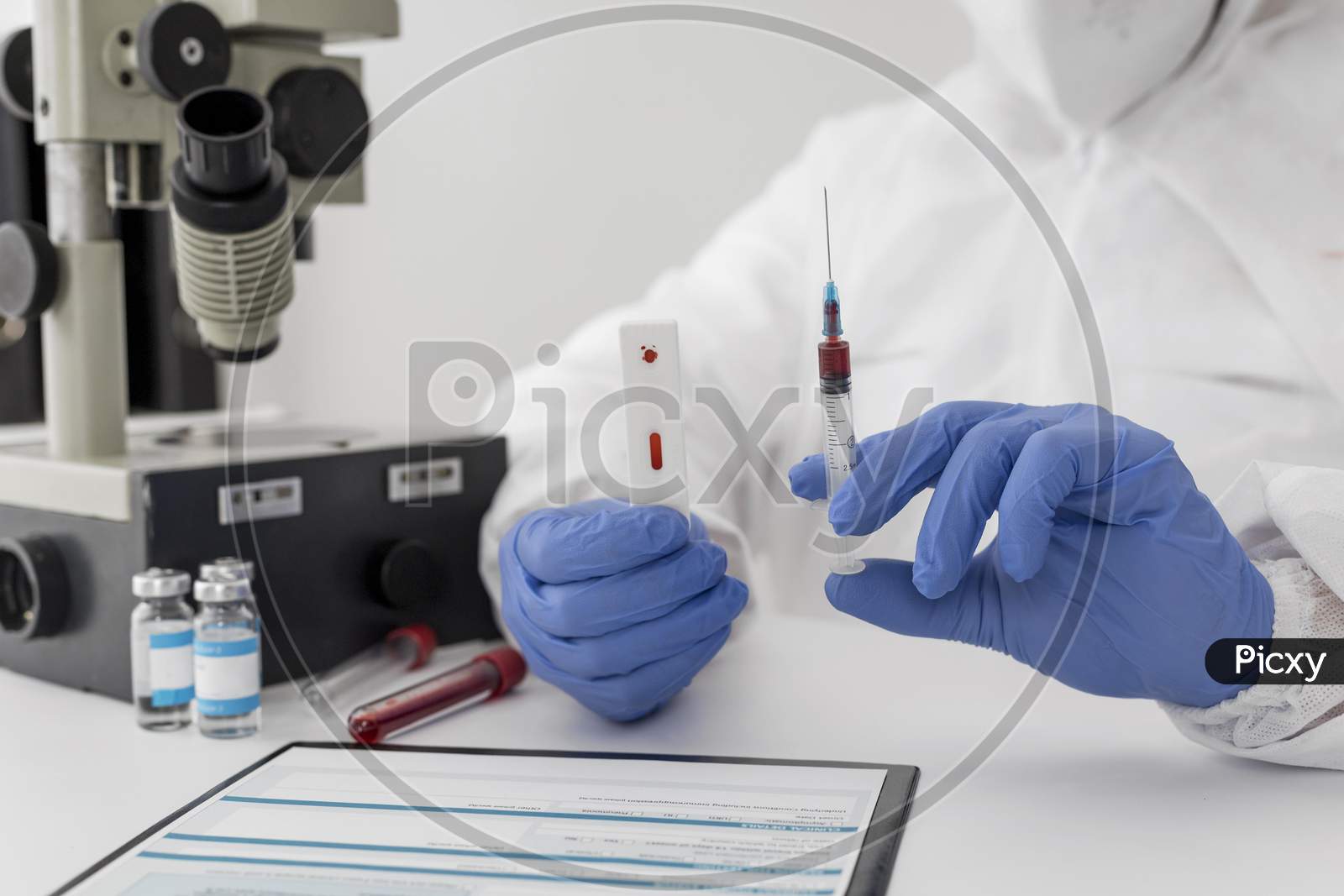 Close-up of a doctor holding a blood sample