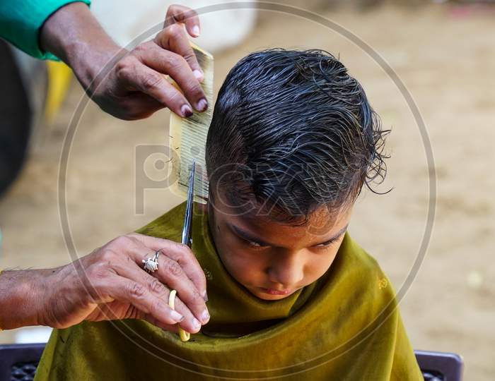 Indian Rural Landscape, Local Barber Go To Every Day Door To Door To Shave Villagers.