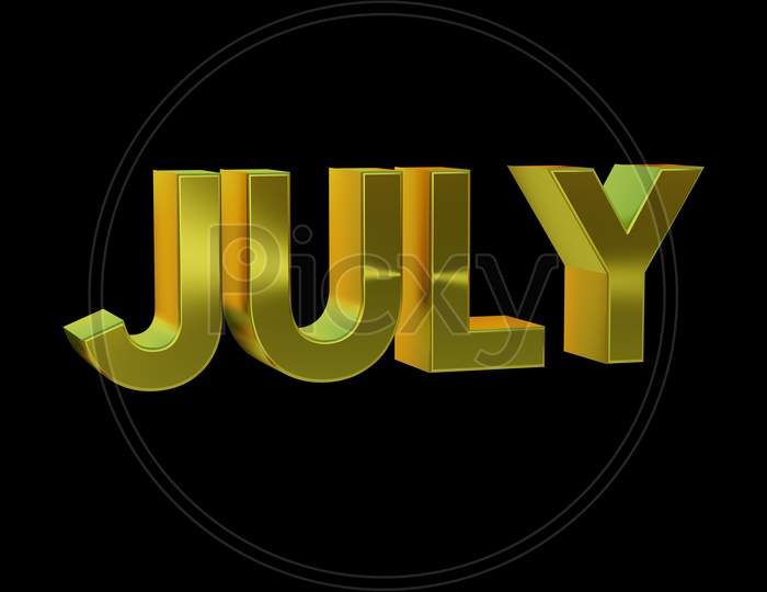 July gold text isolated on black background . 3d render illustration . modern . simple . print . gold and minimalist . for event , business , holiday and etc .