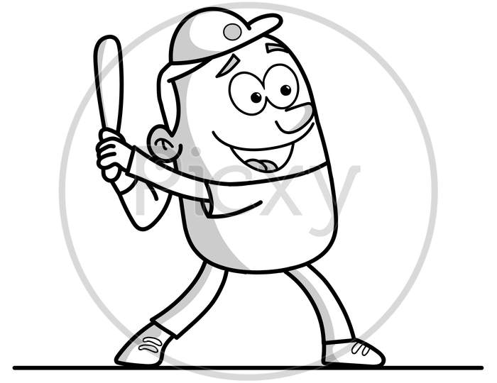 Base Ball Player Stick Figure Cartoon