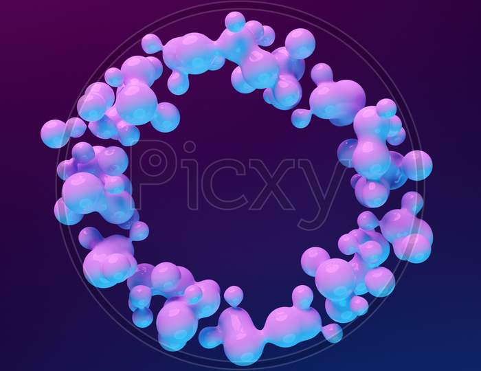 3D Illustration Of A Pink Ball, Consisting Of A Large Number Of  Circle  . Futuristic Shape, Abstract Modeling.