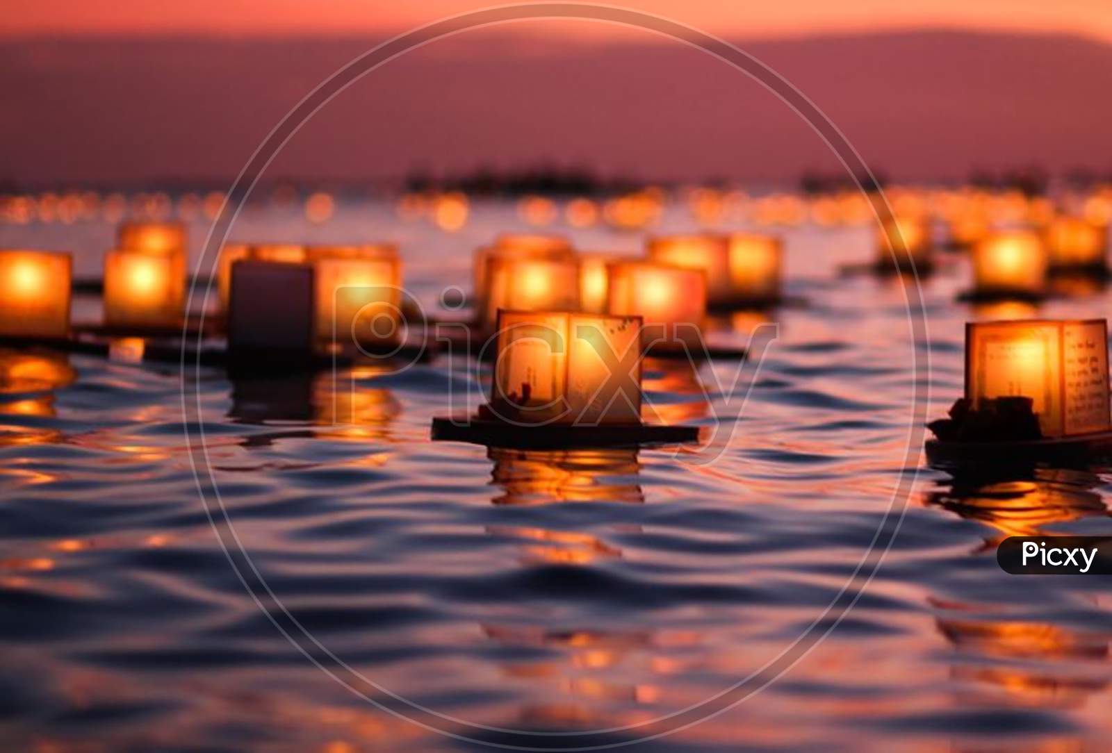 lanterns flowing in river