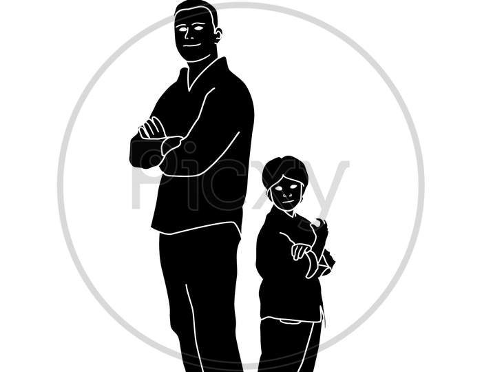 Father And Son Silhouette Illustration On White Background Isolated