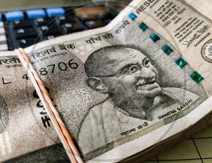 Close Up Mahatma Gandhi'S Photo On Indian Rupee.