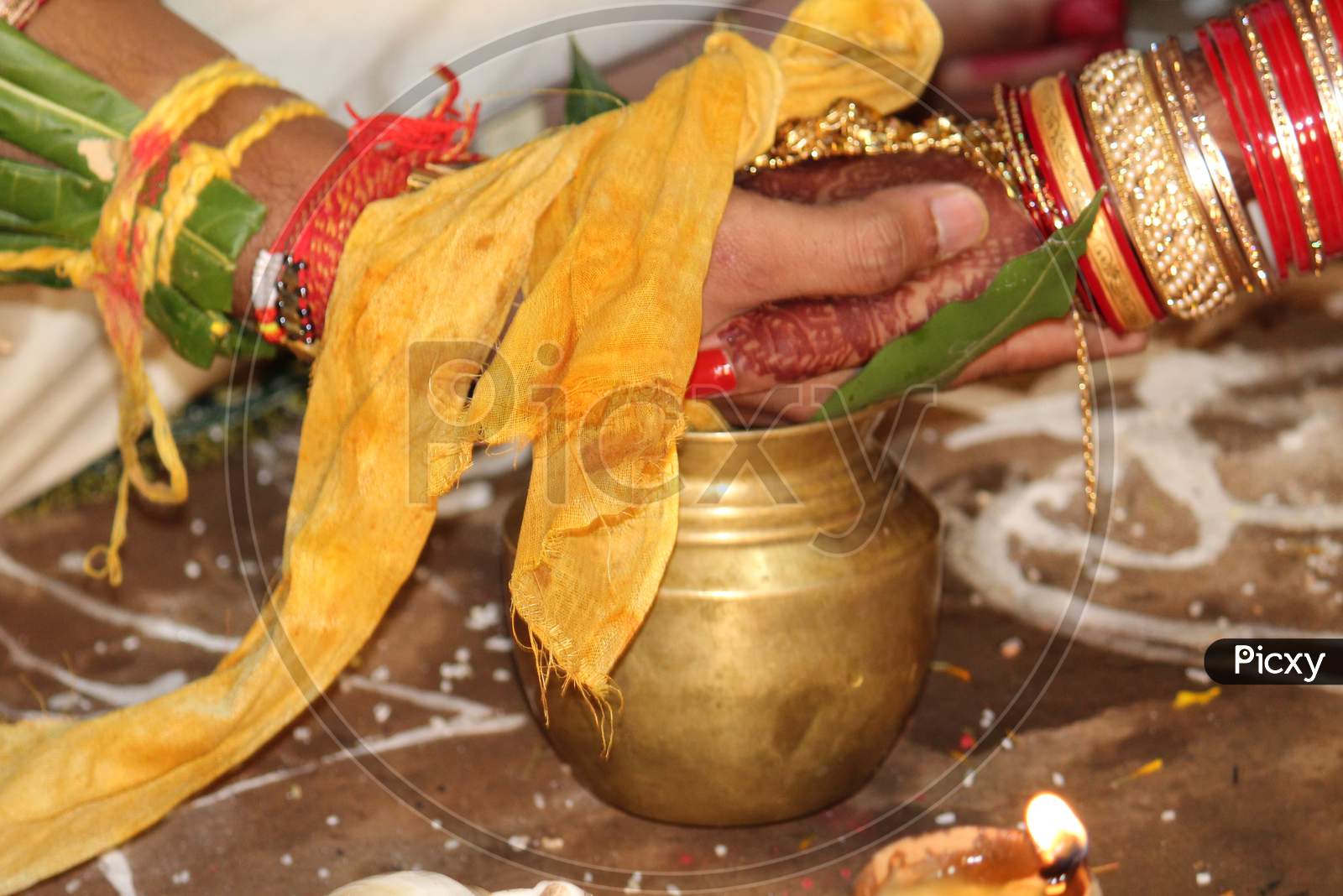 Indian Hindu traditional wedding, Couple holding hands for the first time