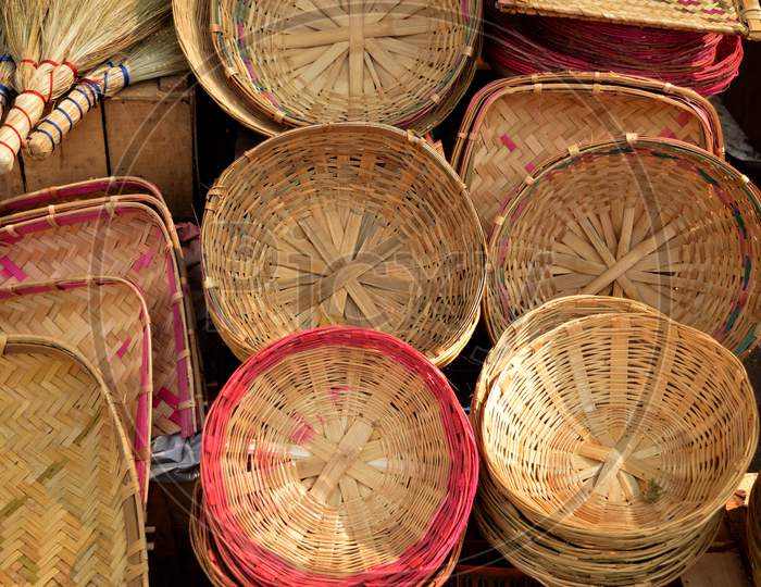 Bamboo Basket On The Street Market.Pune, Maharashtra, India.