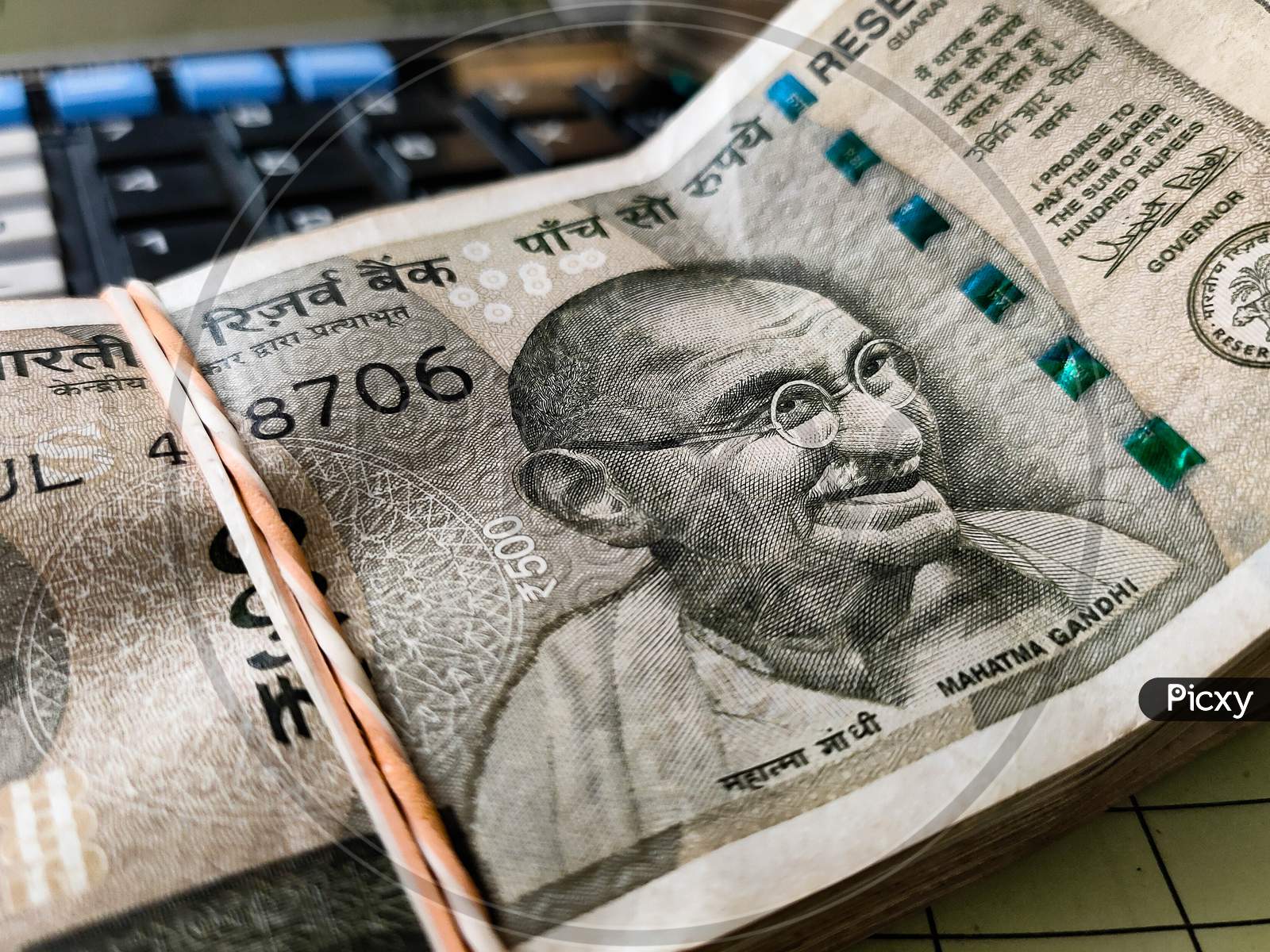 Close Up Mahatma Gandhi'S Photo On Indian Rupee.