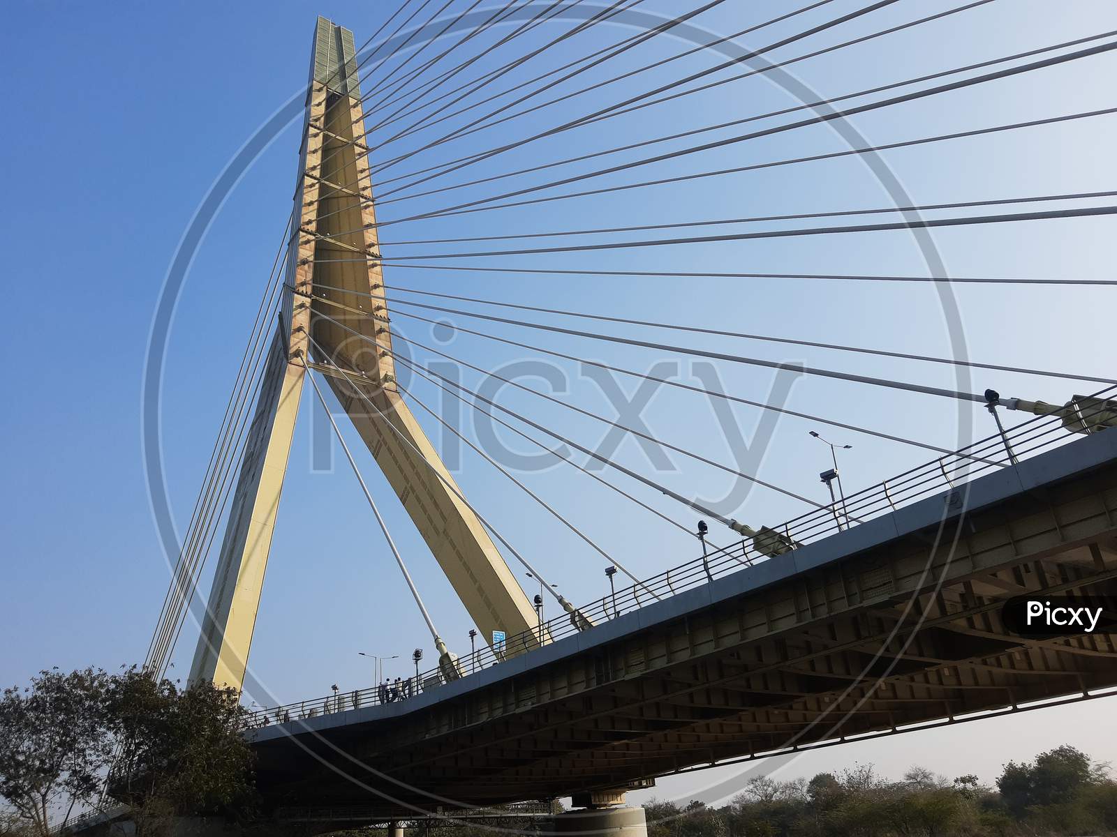 Delhi, India-July 03 2021 : Signature Bridge Is A Cantilever Spar Cable-Stayed Bridge Which Spans The Yamuna River At Wazirabad Section, Connecting Wazirabad To East Delhi.