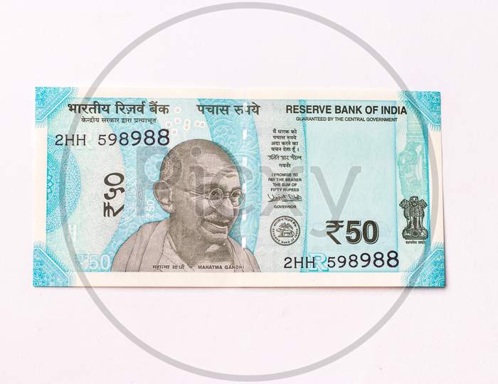 Assam, india - March 30, 2021 : Indian 50 Rupees note stock image.
