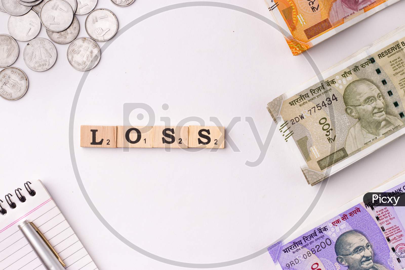 Assam, india - March 30, 2021 : Word LOSS written on wooden cubes stock image.