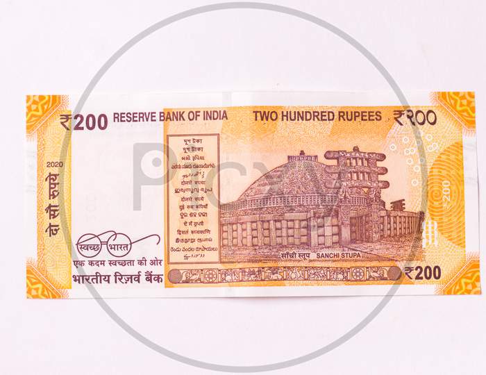 Assam, india - March 30, 2021 : Indian new 200 Rupees note stock image.