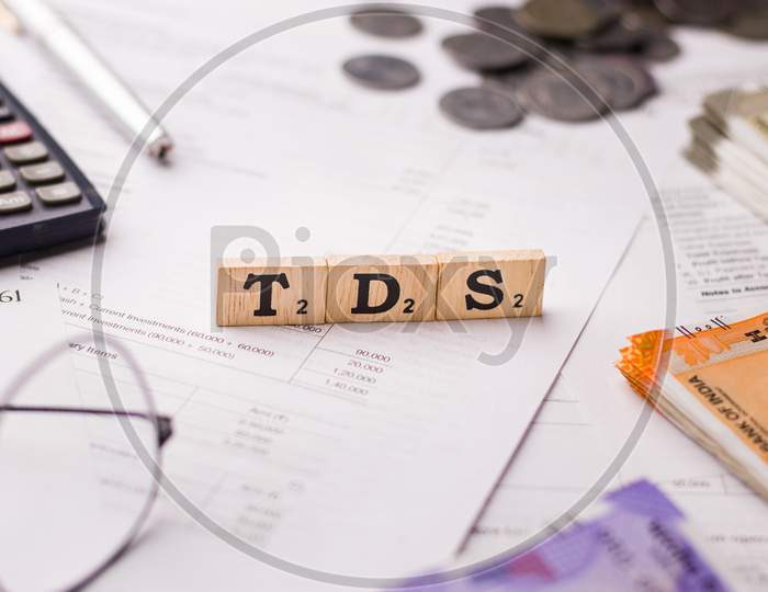 Assam, india - March 30, 2021 : Word TDS written on wooden cubes stock image.