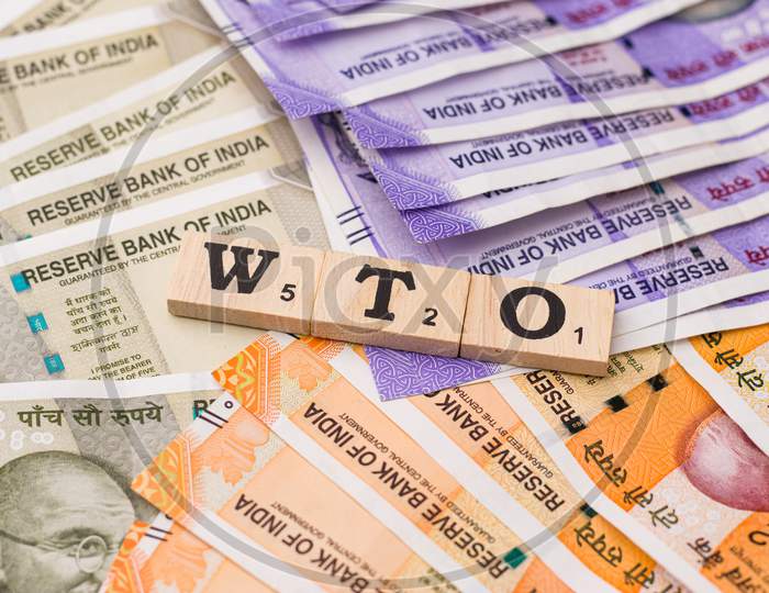 Assam, india - March 30, 2021 : Word WTO written on wooden cubes stock image.