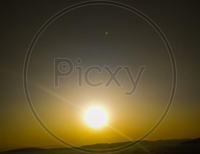 Beautiful Yellow Sun During Sunset With Copy Space