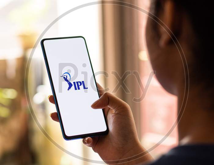 Assam, india - August 27, 2020 : IPL logo on phone screen stock image.