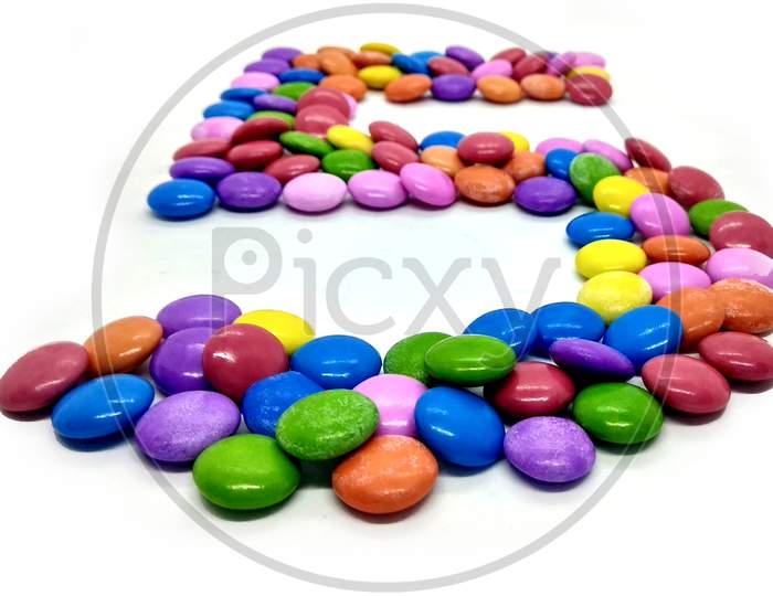 Beautiful Candy Gems on White in the shape of  Number 1-10