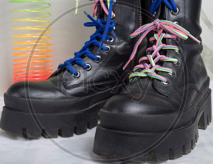 youth boots with colorful laces and teenage accessories