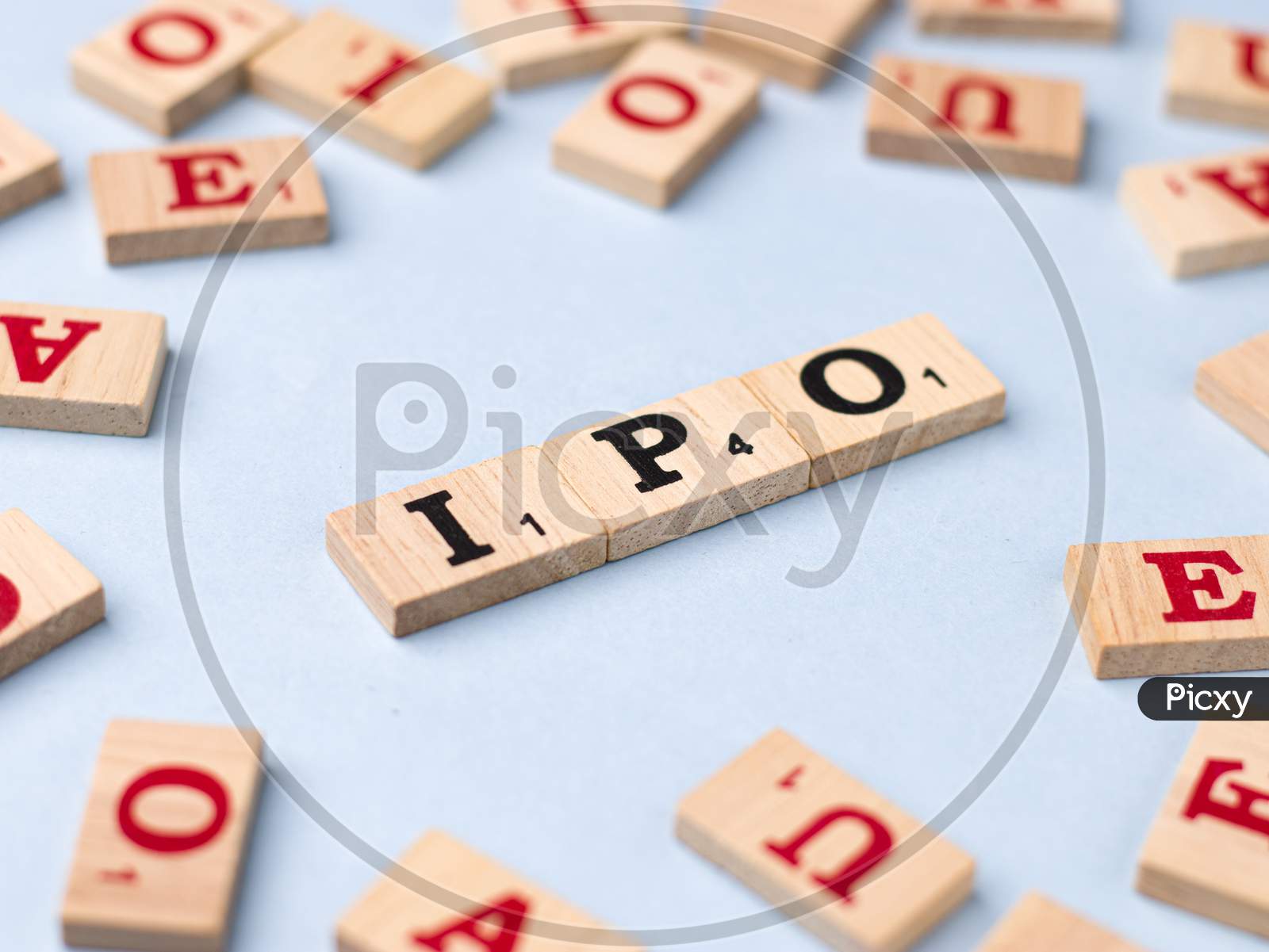 Assam, india - March 30, 2021 : Word IPO written on wooden cubes stock image.