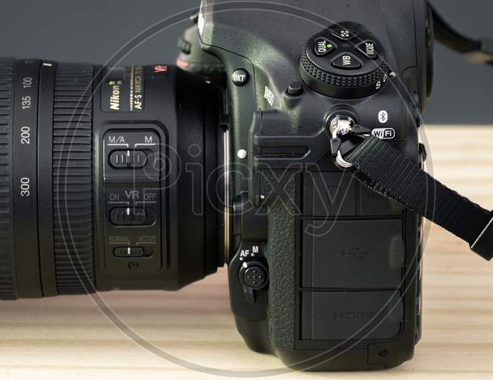 Galle, Sri Lanka - 02 17 2021: Nikon D850 Side View With A Lens, Featuring Bsi Cmos Sensor With No Optical Low Pass Filter With Expeed 5 Processor, Build With Extremely Durable Rugged Magnesium Alloy