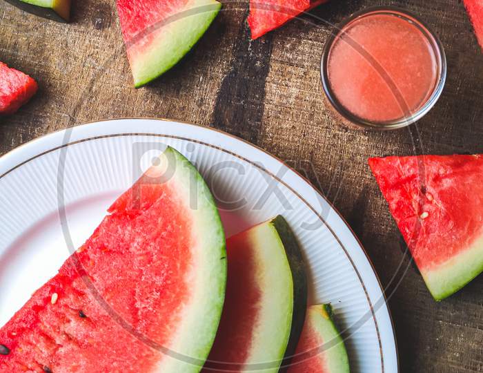Creative sliced watermelon stock image.