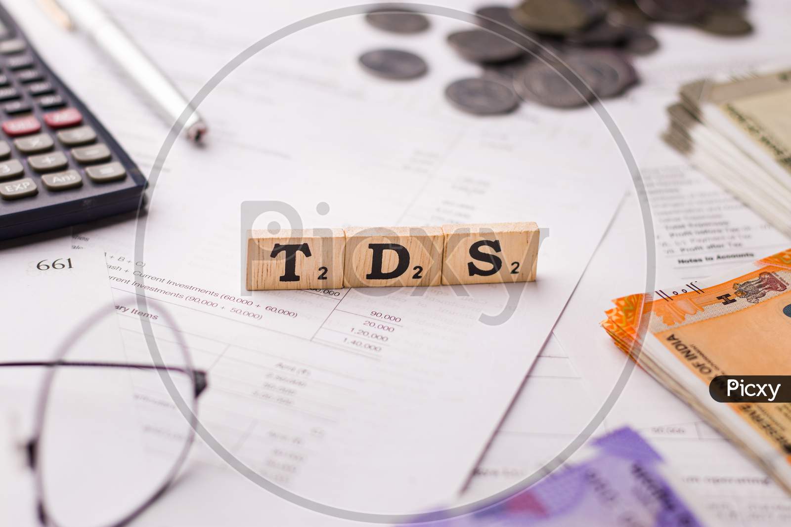 Assam, india - March 30, 2021 : Word TDS written on wooden cubes stock image.