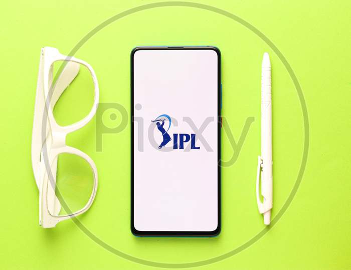 Assam, india - August 27, 2020 : IPL logo on phone screen stock image.