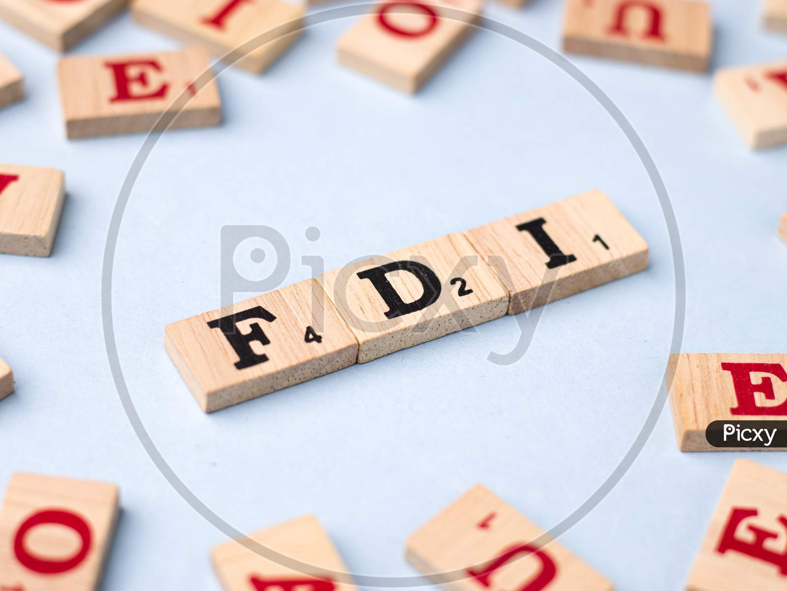 Assam, india - March 30, 2021 : Word FDI written on wooden cubes stock image.