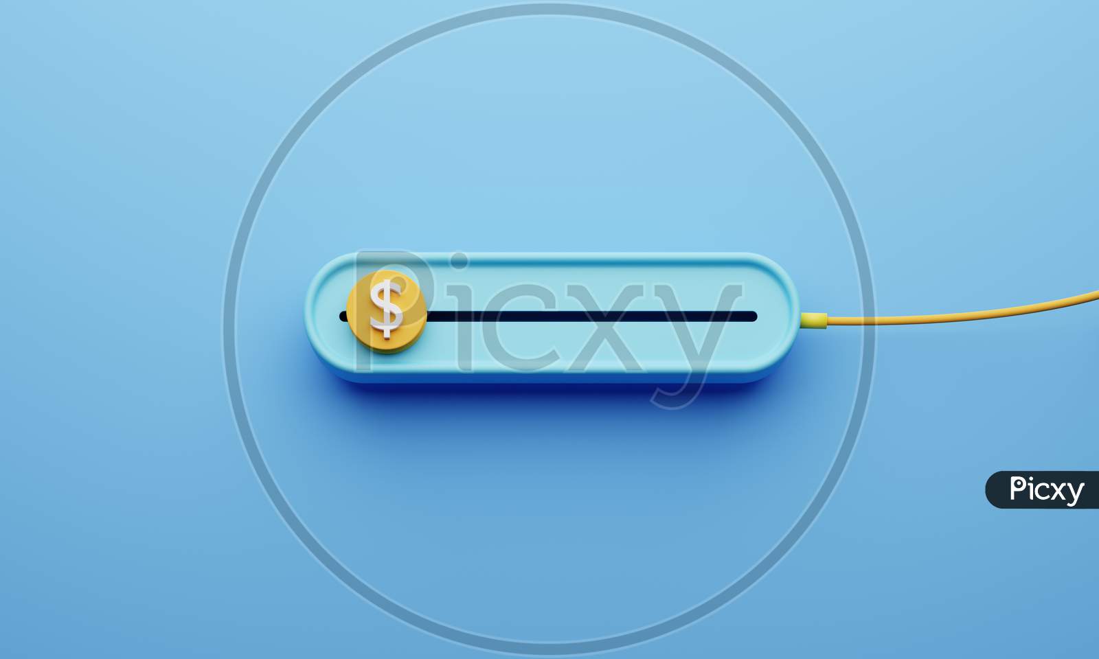 Us Dollar Slide Bar On Blue Background. Slider For Making Profit By Sell Or Buy In Forex Stock Market Theme. Economic And Business Investment Concept. 3D Illustration Rendering Graphic Design