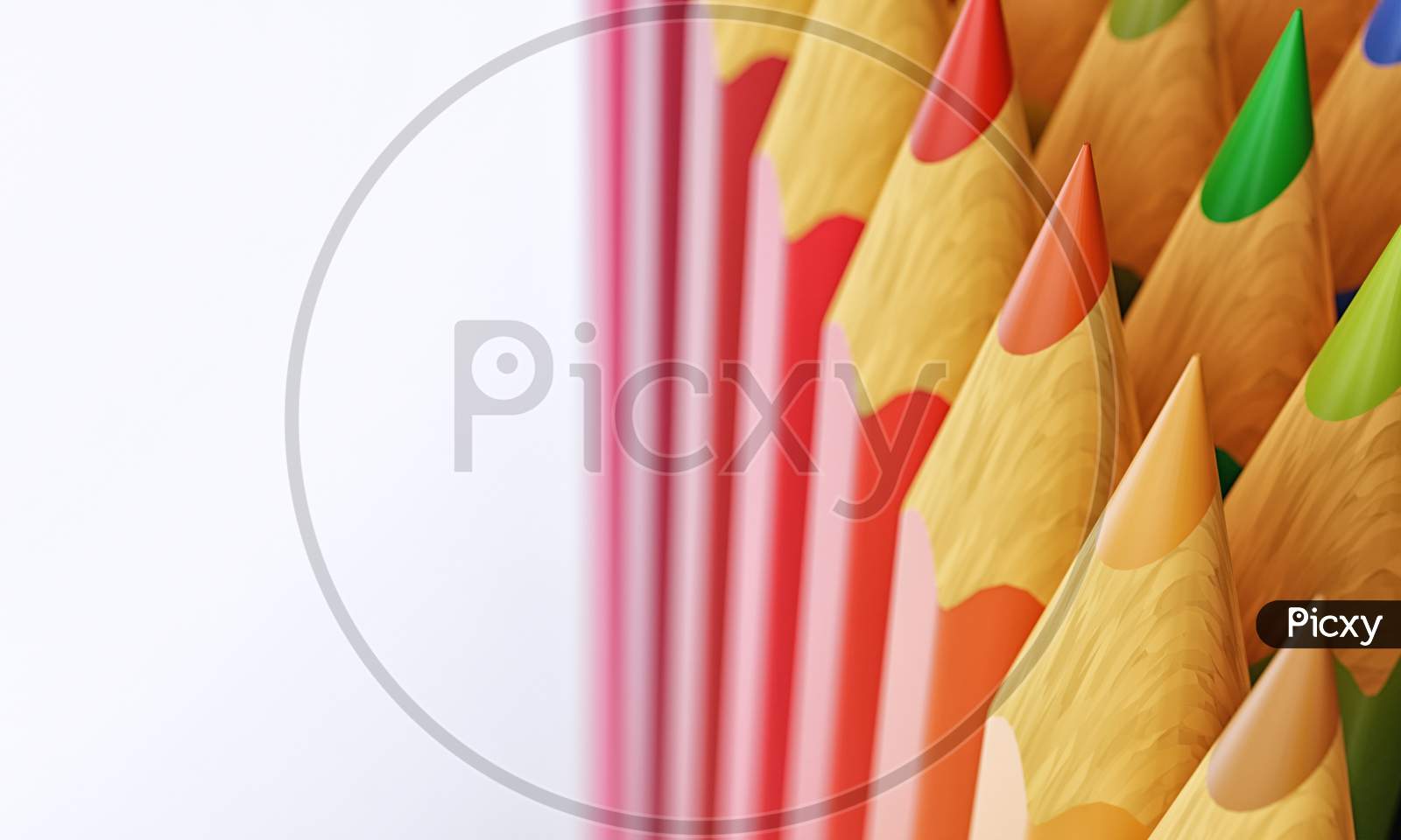 Close Up Colored Pencils With Copy Space Background. Multi-Colors Pencils On White Background. Education Learning In Art And Paint Class And Back To School Concept. 3D Illustration Rendering