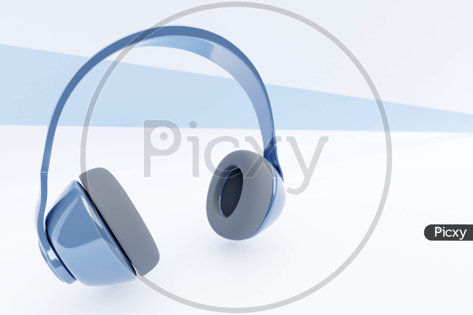 Blue   Classic Wired Headphones Isolated 3D Rendaring.  Headphone Icon Illustration. Audio Technology.