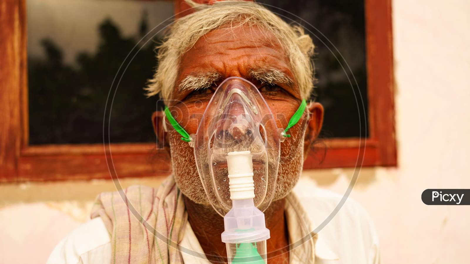 Image of Old Indian Man Infected With Covid 19 Disease. Patient ...