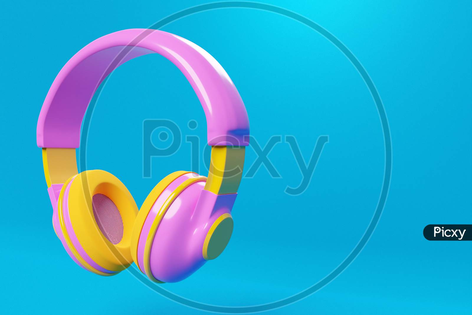 3D Illustration Of Pink Retro Headphones  On  Blue  Isolated Background On Neon Lights. Headphone Icon Illustration